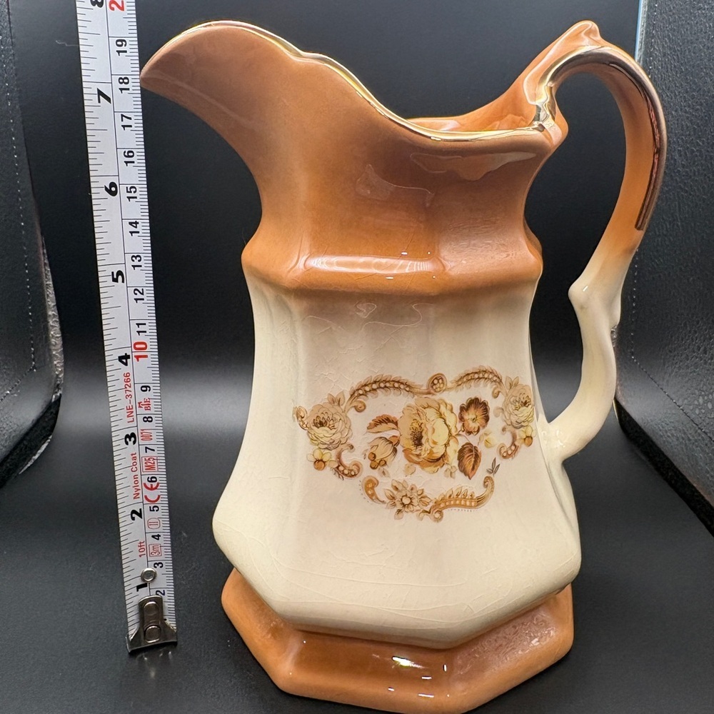 Vintage Imperial Pottery W/ Floral Transferware & 22k Gold Trim Ceramic Pitcher - Picture 13 of 15